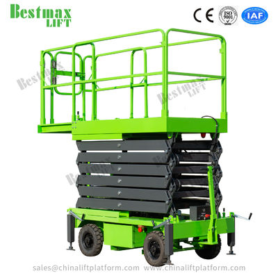 Four Wheel 11 Meters Industrial Mobile Scissor Lift Platform 300Kg Loading